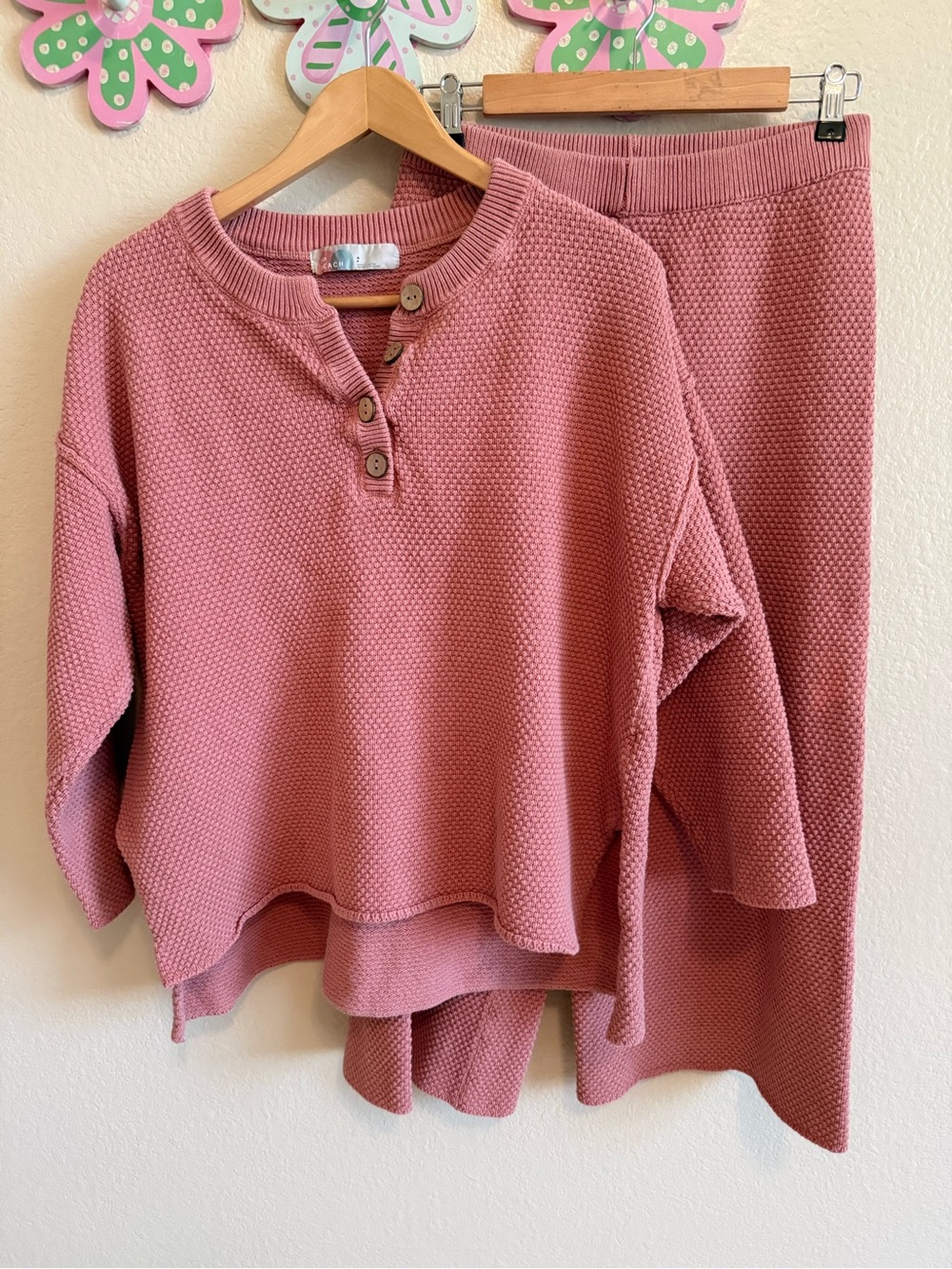 FP Beach Dusty Rose Knit Long Sleeve Top Set Size S